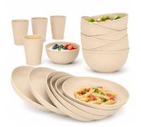 18 Piece Wheat Straw Dinnerware Set Reusable Plates Bowls Cups for 6