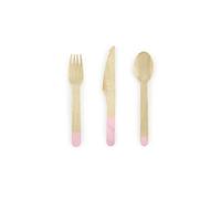 18-Piece Wooden Pastel Cutlery Set in Pastel Pink