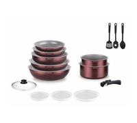18 Pieces Aluminium Kitchenware Set Dark Red