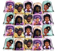 18 Pieces Black Girl Kids Party Favor Drawstring Bags African American Drawstring Backpack Gift Bags Party Supplies for Kids(Classic Style)