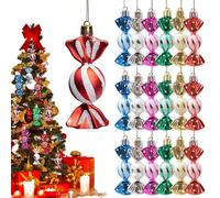 18 Pieces Christmas Candy Ornaments,Christmas Tree Candy Hanging Decorations Colorful Glitter Candy Cane Ornament Sweet Shaped Baubles Hanging Pendants for Xmas Party Home Decor (4.3Inch)