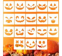 18 Pieces Halloween Stencils 5.3 x 5.3 Inch, Assorted Pumpkin Stencils for Carving Halloween Pumpkin Smiley Face Drawing Templates Stencils for Painting on Wood Wall