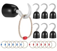 18 Pieces Pirate Hook Captain Hook Ring Toss Game Pirate Hook Costume Dice Rope Rings for Family Halloween Captain Parties Outdoor Yard