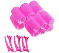 18 Pieces Rollers for Hair Volume, Velcro Rollers For Hair, Hair Rollers with Clips, Hairs Rollers with Clips for Long Medium Short Hairs Styling Hairs (Pink