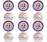 18 Pieces Shooting Target Cupcake Toppers Kids 1st Birthday Happy Crosshair Decoration Set, Boys and Girls Birthday Party, Dart Bullet Battle, Baby Shower Smash Decorations (1st)