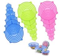 18 Pieces Silicone Stretch Lids, Keep Fresh Reusable Food Covers, 6 Different Sizes Silicone Lids Food Covers, 3 Colors Round Bowl Cover, Universal Stretchy Lid for Dishes Jars Bowls Yogurt Pot