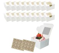 18 Pieces Single Cupcake Boxes,cake boxes for cake portions,cupcake boxes single with Clear Window Inserts and 24 Sheets of Stickers For Carrying And Tasty Muffins,Fairy Cakes,And Treats (white)