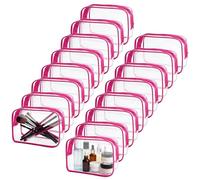 18 Pieces Small Clear Makeup Bags Bulk, TSA Approved Toiletry Bag PVC Clear Cosmetic Pouch with Zipper, Waterproof Vinyl Plastic Organizer Case for for Women Carry-on Travel Essentials (Rose Red)
