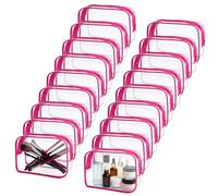 18 Pieces Small Clear Makeup Bags Bulk, TSA Approved Toiletry Bag PVC Clear Cosmetic Pouch with Zipper, Waterproof Vinyl Plastic Organizer Case for for Women Carry-on Travel Essentials (Rose Red)