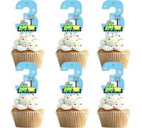 18 Pieces Train Chugga Cupcake Toppers Kids 3rd Cartoon Train Theme Happy Birthday Decorations, Boys and Girls Birthday Party, Transportation Track Railroad Party Steam Train Choo Decorations (3rd)