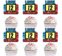 18 Pieces Video Game Cupcake Toppers Kids Level up 12th Birthday Happy Unlocked, Game-Controller Decoration Set, Boys and Girls Birthday Party, Game-Night, Game-Fan Party Decoration Supplies (12th)