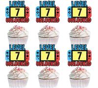 18 Pieces Video Game Cupcake Toppers Kids Level up 7th Birthday Happy Unlocked, Game-Controller Decoration Set, Boys and Girls Birthday Party, Game-Night, Game-Fan Party Decoration Supplies (7th)