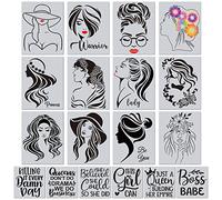 18 Pieces Women Theme Lady Stencils Floral Female Face and Inspirational Quote Girl Stencil for Home Wall Art Decor Painting on Wood Canvas Paper Home Tile Wall Paint Stencils