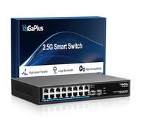 18 Port 2.5Gb Unmanaged Ethernet Switch with 16*2.5G Base-T Ports, 2*10G SFP+ Ports. GiGaPlus 2.5Gbps Network Switch for 2.5Gbps NAS/PC, Wireless AP, WiFi6 Router. Plug and Play, Fanless Design