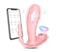 18 Powerful Vibrating and Sucking Modes 3 in 1 Wireless APP Remote Control Dildo Vibrator with Clitoris Sucker and Anal Plug Sex Toys for Couples,B