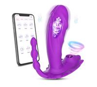 18 Powerful Vibrating and Sucking Modes 3 in 1 Wireless APP Remote Control Dildo Vibrator with Clitoris Sucker and Anal Plug Sex Toys for Couples,A