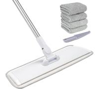18" Professional Microfiber Mop Floor Cleaning System, Flat Mop with Stainless Steel Handle, 4 Reusable Washable Mop Pads, Wet and Dust Mopping for Hardwood, Vinyl, Laminate, Tile Cleaning (White)