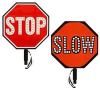18" Rechargeable Double-Sided LED Stop/Slow Paddle Handheld Reflective Traffic Control Sign With Steady & Flashing Modes For Road Safety & Visibility(STOP/SLOW)