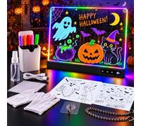 18" Rechargeable LED Drawing Board, Glow Doodle Pad, Black | LED drawing board with touch control, 8 colours, 6 dynamic modes, dimmable light, battery display, stand, magnets and art kit