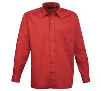 (18, Red) Premier Mens Premier Poplin Long-Sleeved Formal Shirt