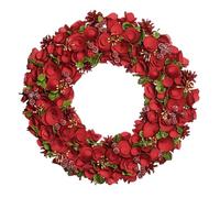 18" Red Rose Wreath Wooden Artificial Evergreen Memorial Grave Wreath