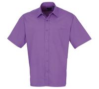 (18, Rich Violet) Premier Mens Short Sleeve Formal Poplin Plain Work Shirt