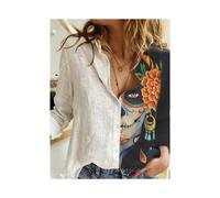 (18, S) Women Spring And Autumn Long Sleeve Polo Neck Fashion Print Loose Relaxed Comfortable Slim Elegant Commuter Popular Tops