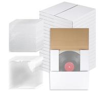 18 Set Vinyl Record Mailers for Shipping, 33 x 33 x 3 cm White Album Storage Cardboard Box with Fragile Stickers & Bubble Bags, Corrugated Record Package Mailer for LP Records Photo & Stamp Collection