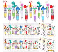 18 Sets Cute Multicolor Pen Gifts Includes Motivational Cartoon 4 in 1 Multicolor Retractable Ballpoint Pen with Cards for Kindergarten Party Bulk First Day of School Gift Teacher Classroom Rewards