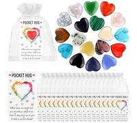 18 Sets Pocket Hug Token Bulk Natural Heart Crystals with Hug Cards and Organza Bags, Pocket Hug Heart Stones Inspirational Greeting Cards Exchange Gift for Women Friend Colleagues Family