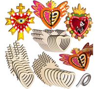18 Sets Sacred Heart Frame Unfinished Wooden Sagrado Corazon DIY Blank Mexican Milagros Dia De Los Muertos for Home Decor