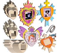 18 Sets Unfinished Wooden Sacred Heart Frame Sagrado Corazon DIY Blank Mexican Milagros Dia De Los Muertos for Home Decor