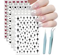18 Sheets Autumn Nail Art Stickers with 2 Tweezers, Self-Adhesive Star Heart Nail Decals, DIY Nail Supplies Design Accessories for Women & Girls