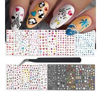 18 Sheets Nail Art Sticker Nail Stickers Decals for Women and Little Girls, Panda Colorful Cartoon Fire Sun Flower Heart Nail Stickers for Nail Art Decoration Self-Adhesive