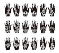 18 Sheets of Stencils for Hands, Hand Temporary Tattoo Kit Templates, Indian and Arabian Temporary Tattoo Stencil Set for Women Girls