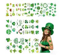 18 Sheets St Patricks Day Tattoos Temporary, Green Shamrock Stickers for Kids Adults, Irish Lucky Tattoo Designs with Rainbow Pot of Gold, Waterproof Body Art for Saint Paddy's Day Party Favors