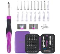 18 Sizes Lighted Crochet Hooks Set 2.0mm~14.0mm, Rechargeable Crochet Hook with Interchangeable Crochet Head, Light Up Crochet Hooks Set with 2 Levels Led for Beginner Knitting Kit Gifts