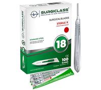 # 18 Stainless Steel Sterile Surgical Box of 100 and Steel Handle for Wood Art, Surgical, Sculpting, Repairs, Lab Anatomy, Sign, Card Making Lab Training SURGIGR18-100