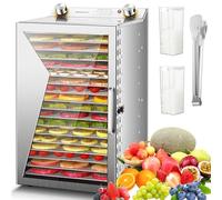 18 Tier Food Dehydrators, Stainless Steel Dehydrator Food Dryer, Electric Dehydrator Food Dryer with 3 Accessories, 30-90°c Adjustable,12h Timer, For Fruit, Meat, Vegetable