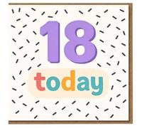 18 Today Birthday Card - Bold Purple 18 with Multicoloured Letters and Sprinkle Pattern, Fun Age Celebration Card