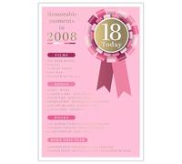 18 Today Birthday Card for Female, Born in 2008 Memorable Moments, Pink Design, 23x15cm