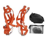 18 Tooth Ice Climbing Shoe Gripper, Anti Skid Crampons for Mountaineering, High Density Stainless Steel with Rubber Harness, Portable Bag Included for Snow Mountains and (M)