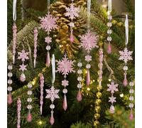 18 Transparent Acrylic Ice Cone Ornaments for Christmas Tree Decoration, Snowflake Design Holiday Hanging Decorations for Seasonal Celebrations and Home Decor (Pink ice)