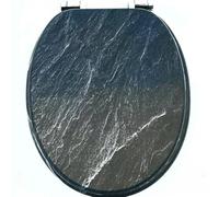 18" Universal MDF WC Toilet Seat - Easy Fit with Strong Zinc Alloy Hinges, Smooth Wipe Surface - Fits All Water Closets (Dark Marble Pattern)