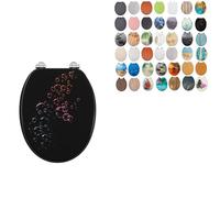 18" Universal MDF WC Toilet Seat - Easy Fit with Strong Zinc Alloy Hinges, Smooth Wipe Surface - Fits All Water Closets (Colorful soap Bubbles Black)
