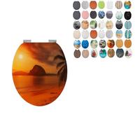 18" Universal MDF WC Toilet Seat - Easy Fit with Strong Zinc Alloy Hinges, Smooth Wipe Surface - Fits All Water Closets (Tropical Sunset Beach)