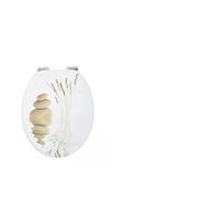 18" Universal MDF WC Toilet Seat - Easy Fit with Strong Zinc Alloy Hinges, Smooth Wipe Surface - Fits All Water Closets (Pebbles & Grass Novelty)