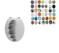 18" Universal MDF WC Toilet Seat - Easy Fit with Strong Zinc Alloy Hinges, Smooth Wipe Surface - Fits All Water Closets (Pebbles Black Novelty)