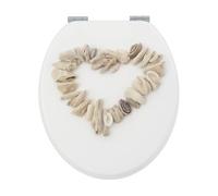 18" Universal MDF WC Toilet Seat - Easy Fit with Strong Zinc Alloy Hinges, Smooth Wipe Surface - Fits All Water Closets (Beach & Heart Shells)