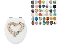 18" Universal MDF WC Toilet Seat - Easy Fit with Strong Zinc Alloy Hinges, Smooth Wipe Surface - Fits All Water Closets (Beach & Heart Shells)